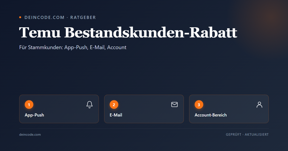 Temu Bestandskunden-Rabatt Übersicht: App-Push, E-Mail, Account-Bereich